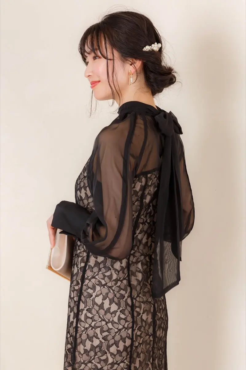 ブラックの2Wayリボンレースドレス | ANDRESD | M | 結婚式パーティー