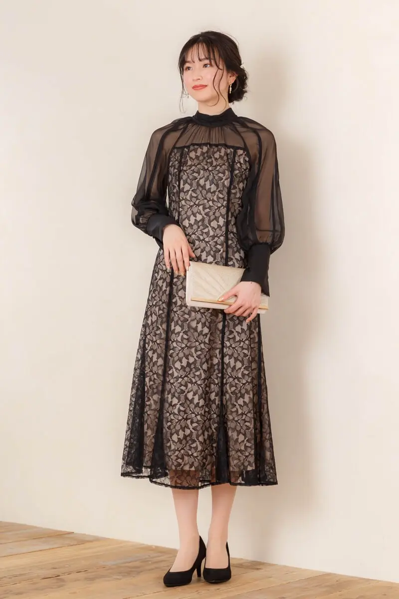 ブラックの2Wayリボンレースドレス | ANDRESD | M | 結婚式パーティー