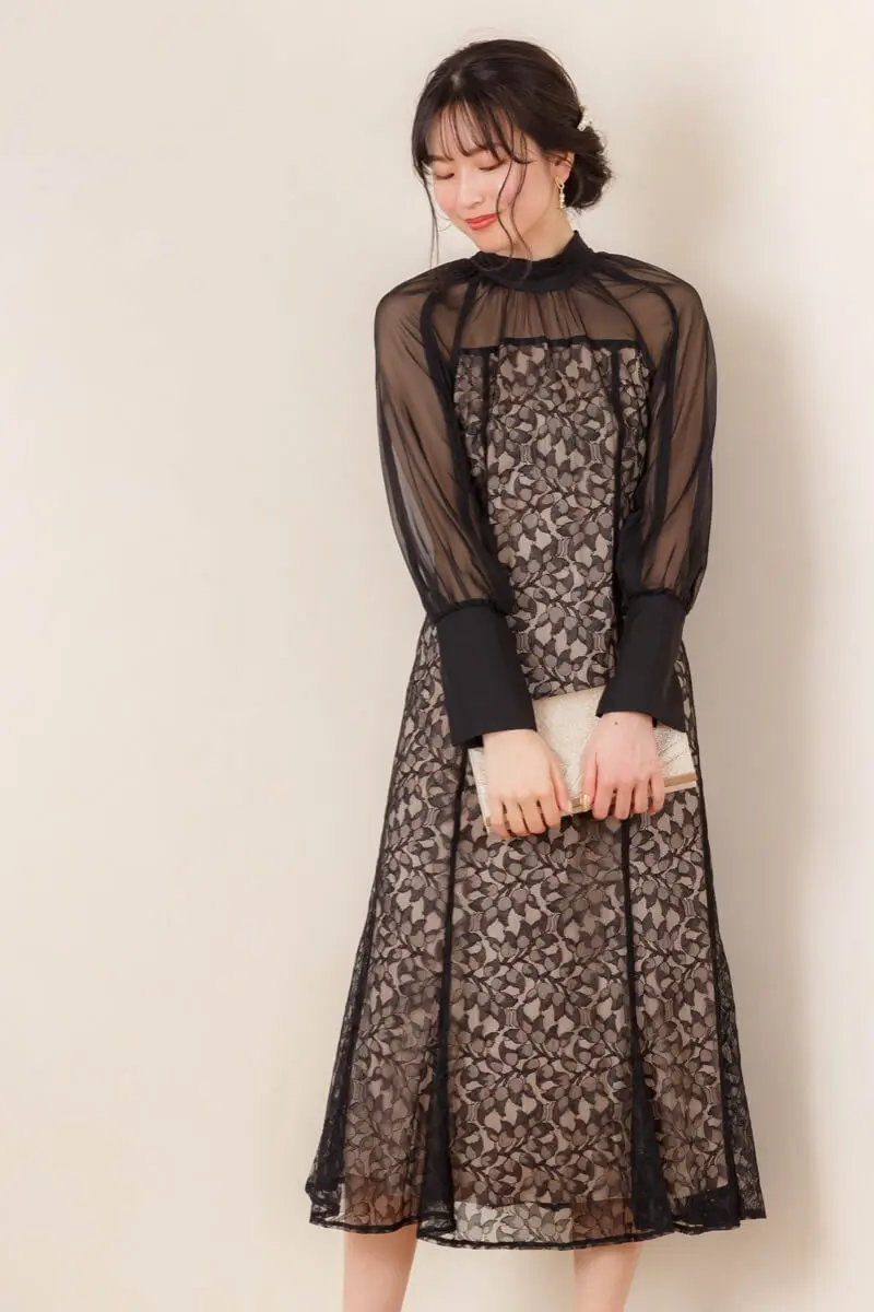 ブラックの2Wayリボンレースドレス | ANDRESD | M | 結婚式パーティー
