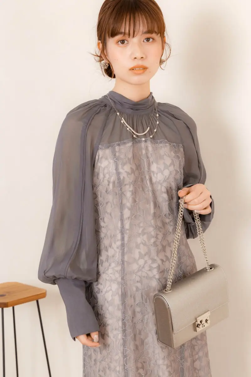 グレーの2Wayリボンレースドレス | ANDRESD | M | 結婚式パーティーの