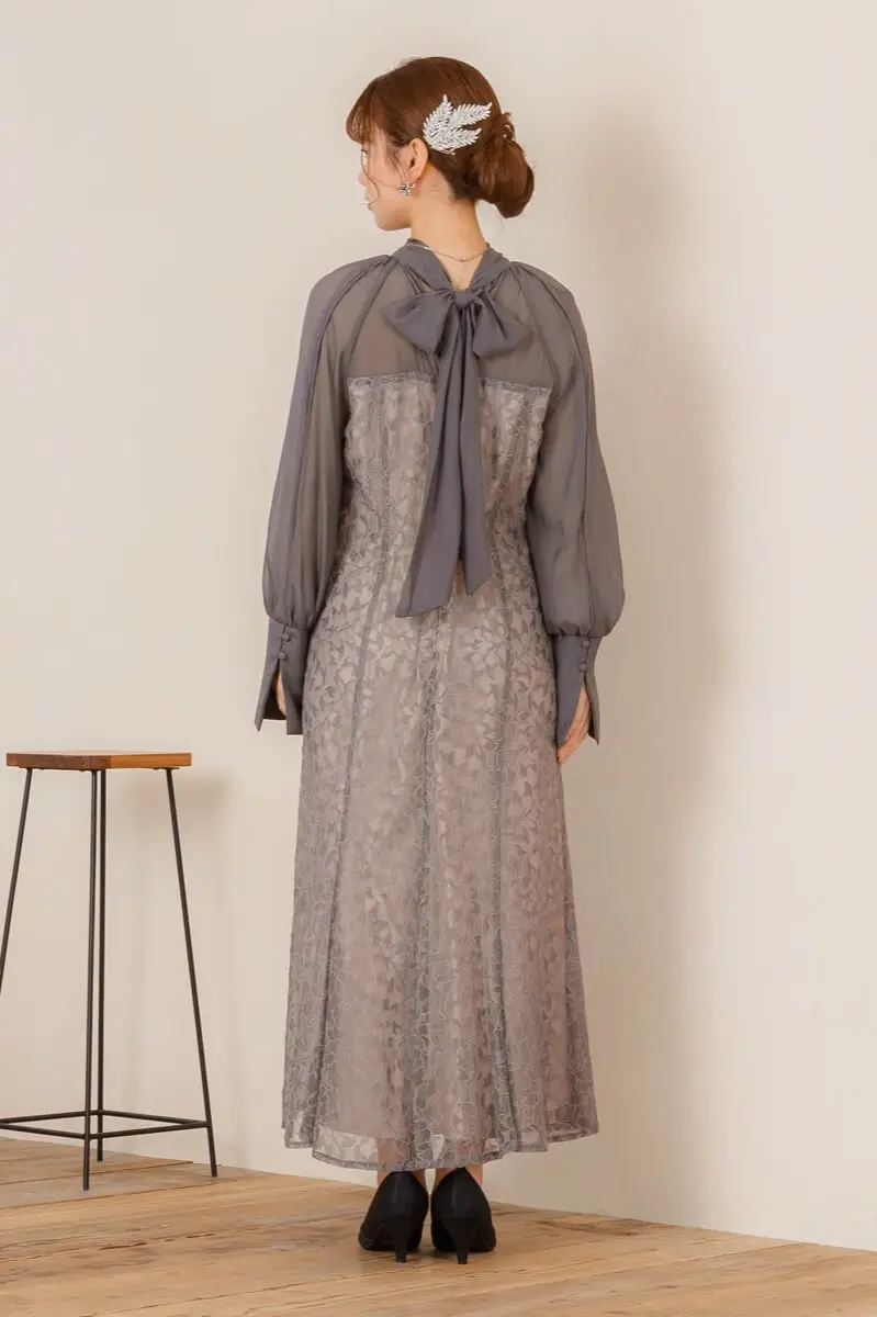 グレーの2Wayリボンレースドレス | ANDRESD | M | 結婚式パーティーの