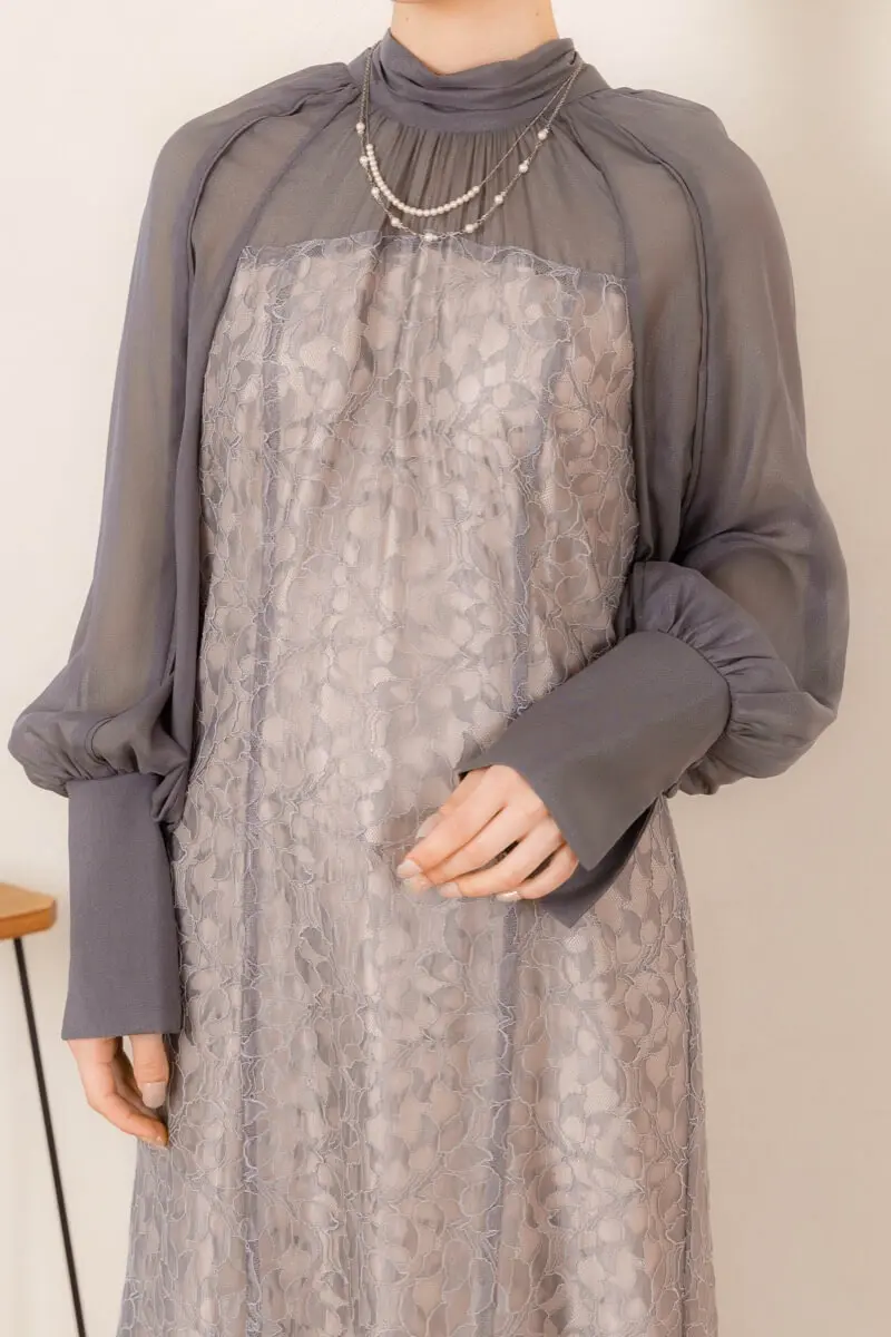 グレーの2Wayリボンレースドレス | ANDRESD | M | 結婚式パーティーの