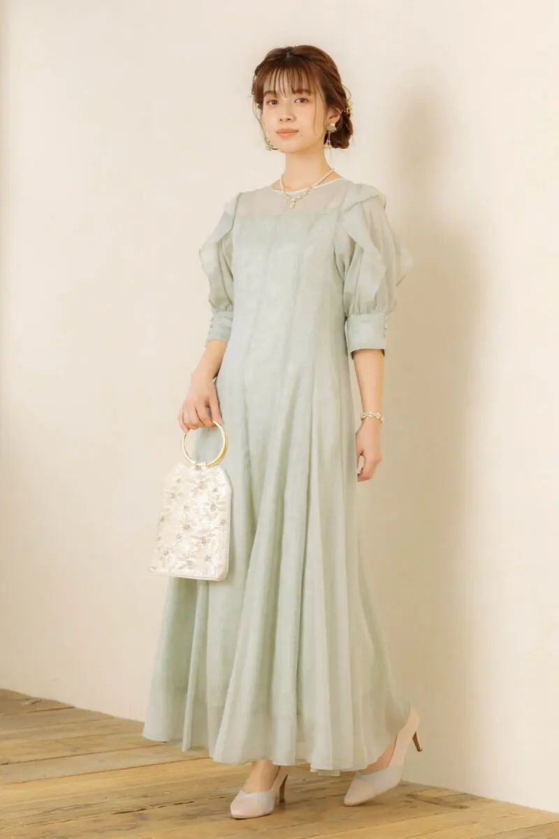 グリーンのフリルスリーブドレス | Dorry doll | M | 結婚式
