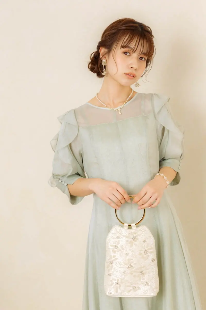 グリーンのフリルスリーブドレス | Dorry doll | M | 結婚式パーティー