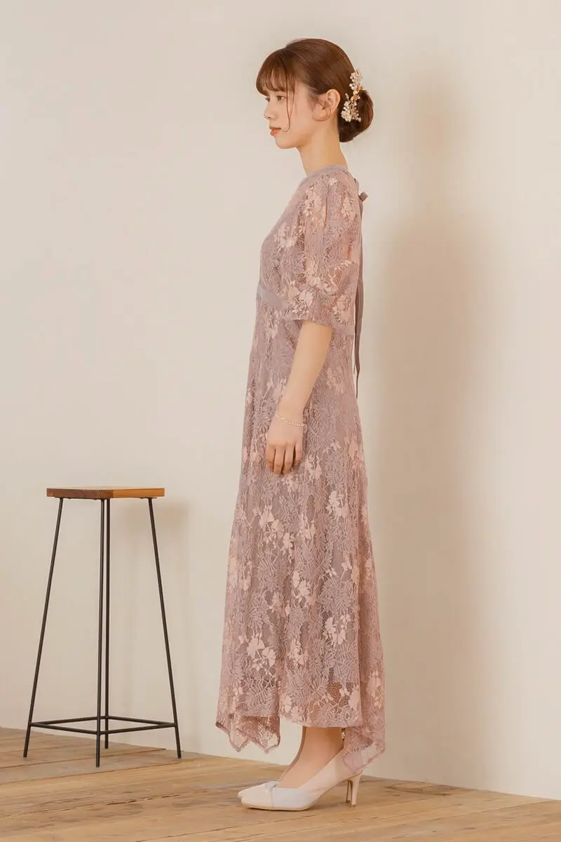 グレージュのリーフ柄レースドレス | Dorry doll | M | 結婚式