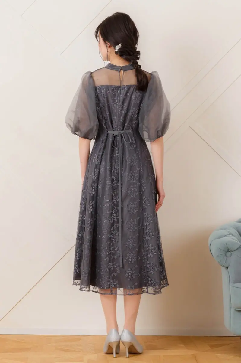 オーガンジードレープパフスリーブマーメイドドレス結婚式パーティー二次会デート 当日発送】オーガンジードレープパフスリーブマーメイド