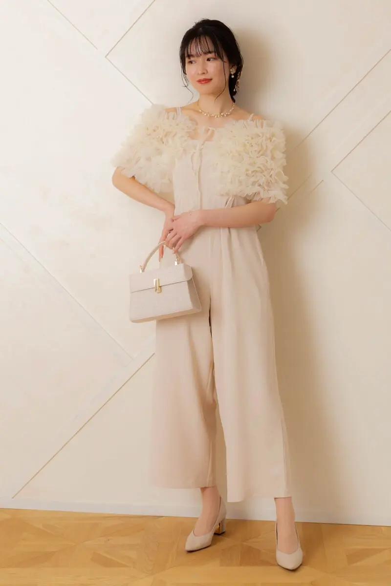 期間限定値下げ　Chico  ドレス　チュールボレロ付コンビネゾン　グレージュ Chico】結婚式/ドレス/チュールボレロ付コンビネゾン | OUTLET