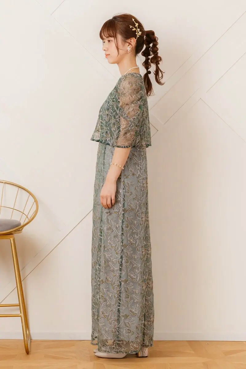 LE'RURE【リルアー】 ドレス green Ｍ Whole race layered dress｜LE'RURE