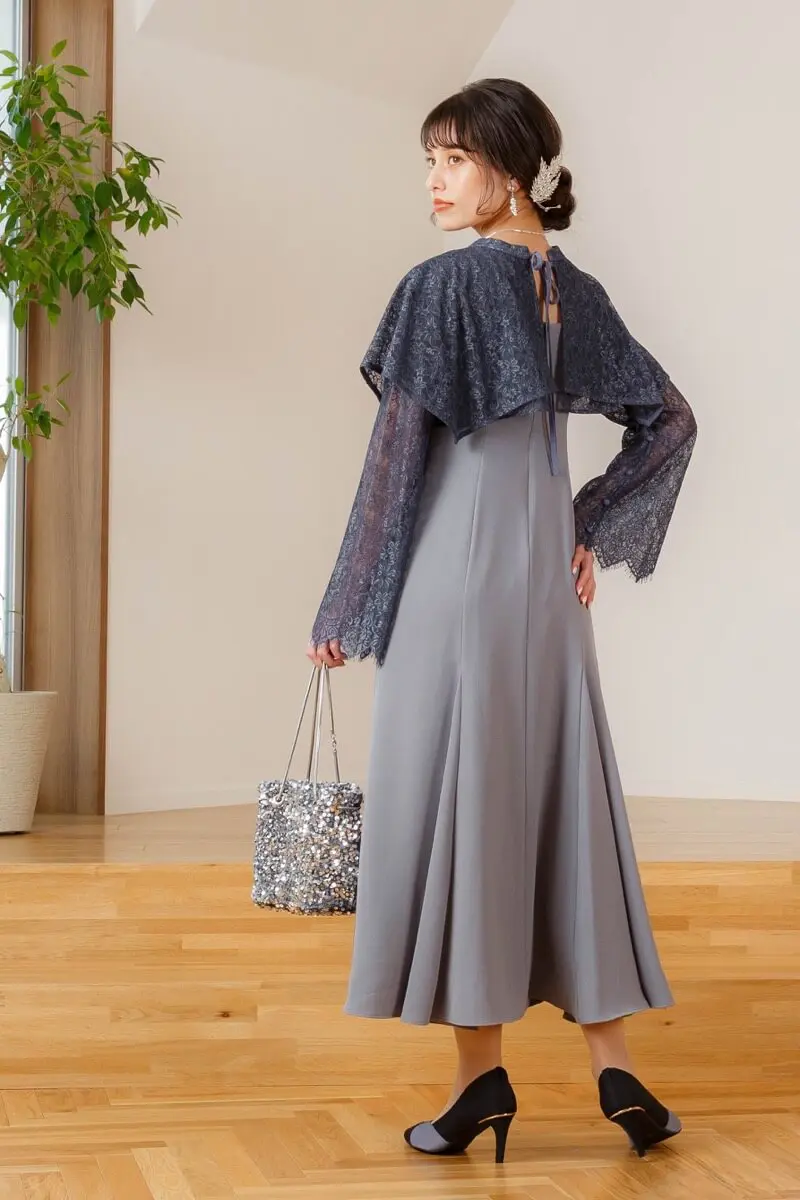 グレーのレイヤードケープドレス | ANDRESD | S | 結婚式パーティーの