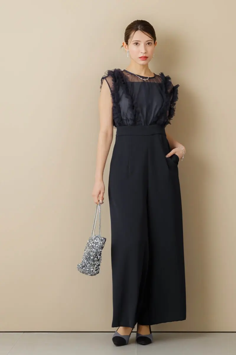 ネイビーのチュールフリルコンビネゾン | metoi | L | 結婚式