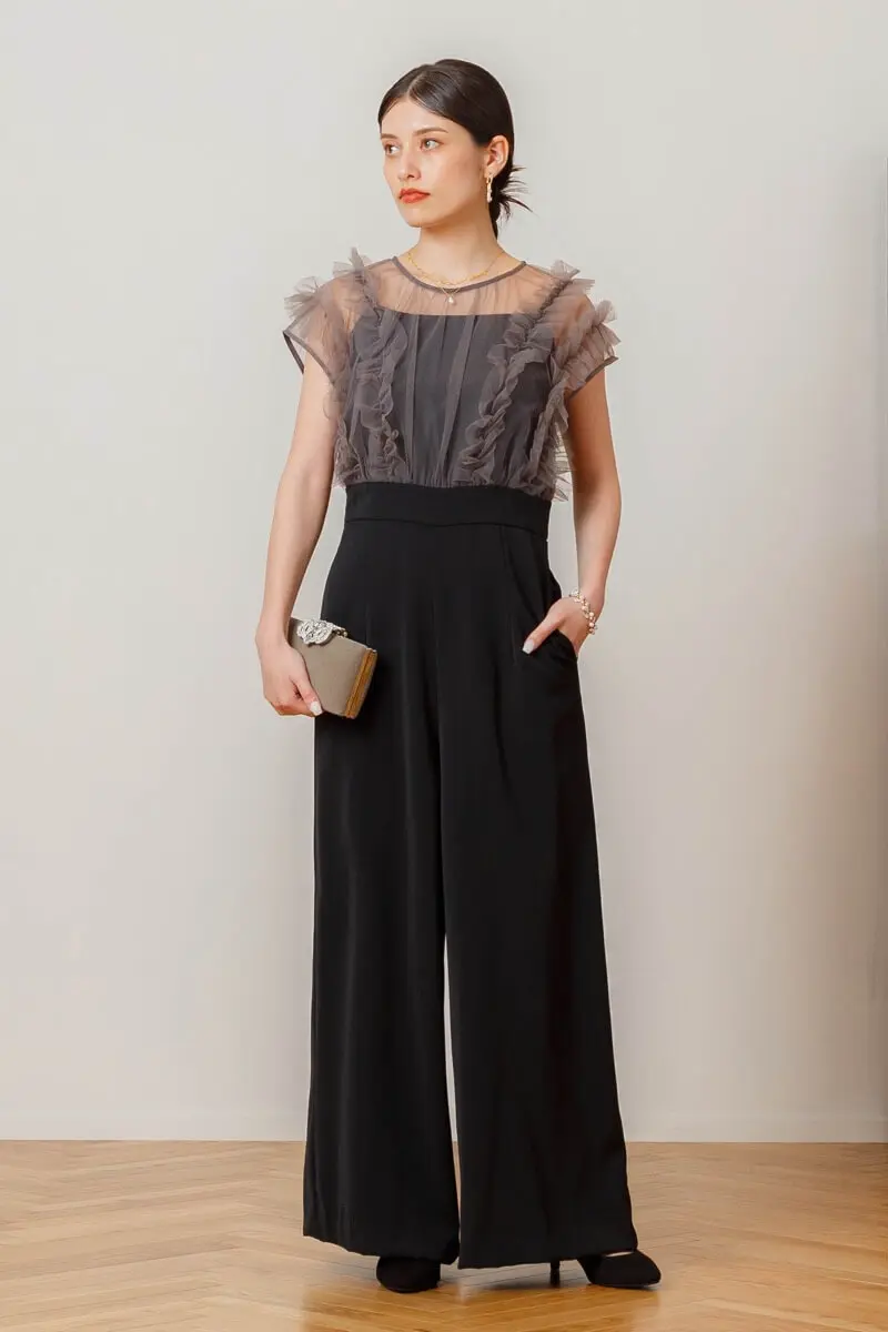 ブラックのチュールフリルコンビネゾン | metoi | L | 結婚式