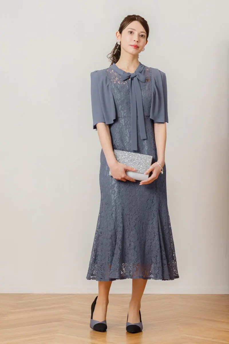 ブルーのケープショルダーマーメイドドレス | Dorry doll | M | 結婚式