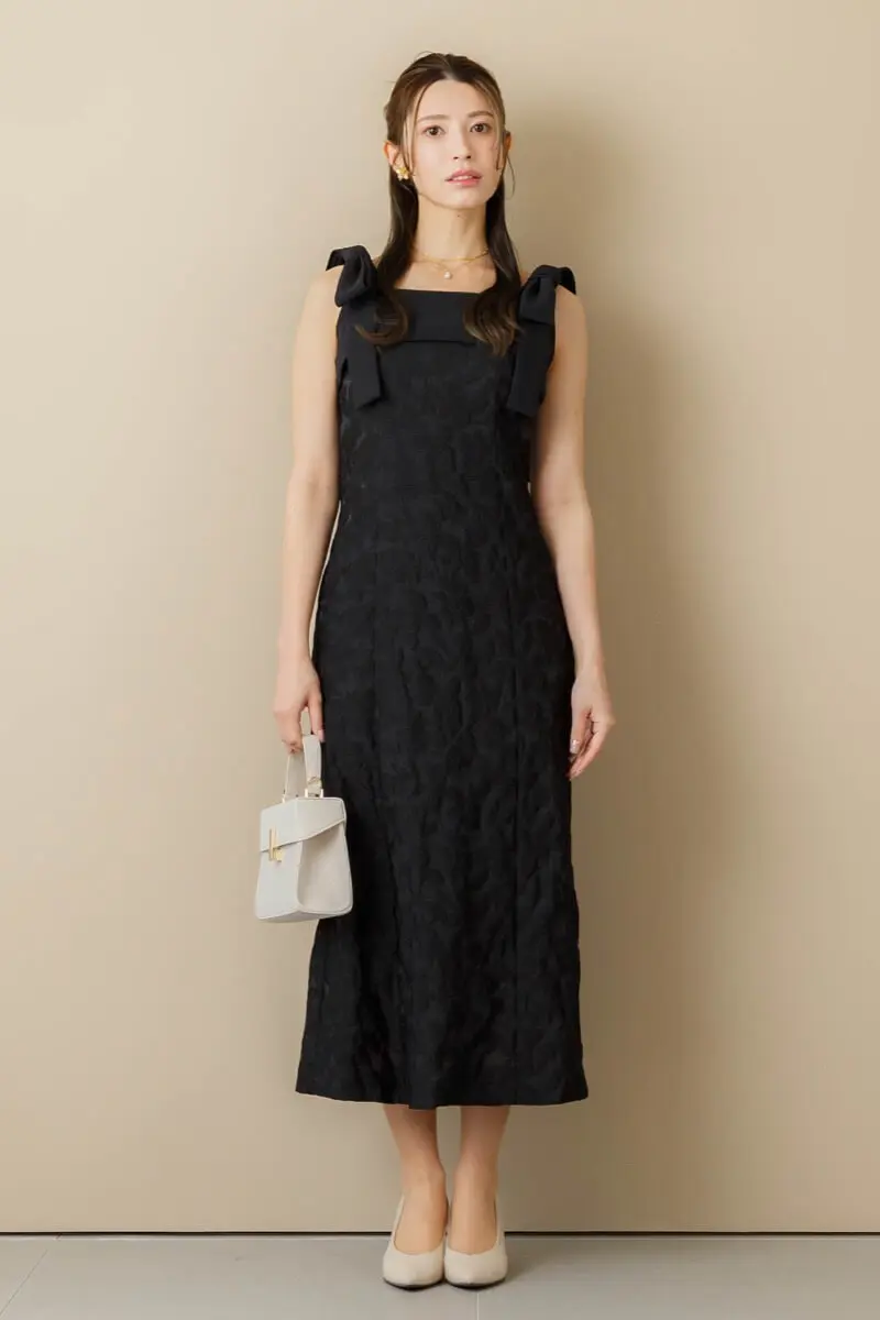 ブラックのショルダーリボンジャガードドレス | Dorry doll | M ブラックのショルダーリボンジャガードドレス | Dorry doll | M