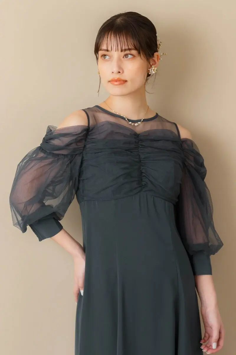 ネイビーのオープンショルダードレス | GIRL | M | 結婚式パーティーの