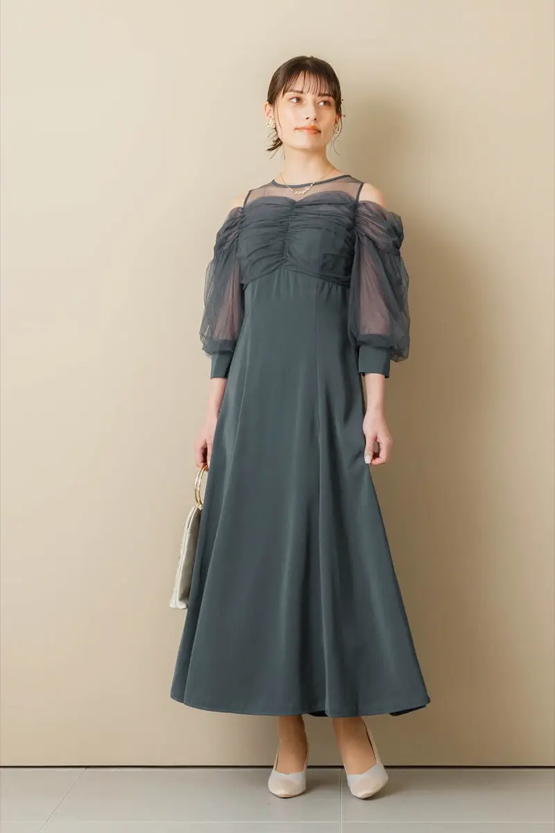 ネイビーのオープンショルダードレス | GIRL | M | 結婚式パーティーの