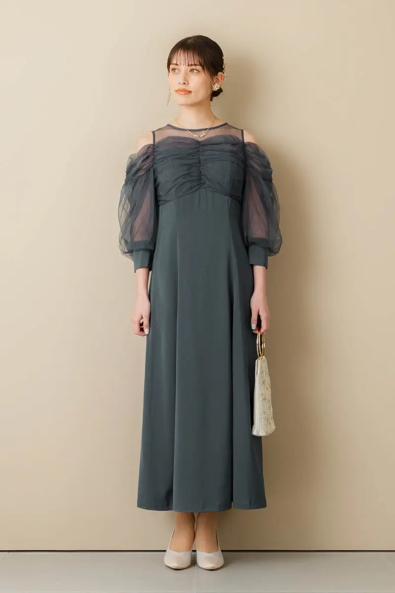 ネイビーのオープンショルダードレス | GIRL | M | 結婚式パーティーの