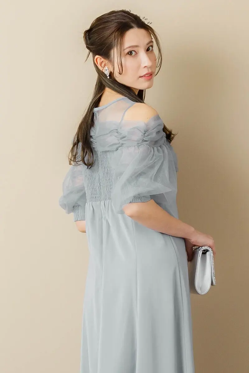 ブルーのオープンショルダードレス | GIRL | M | 結婚式パーティーの