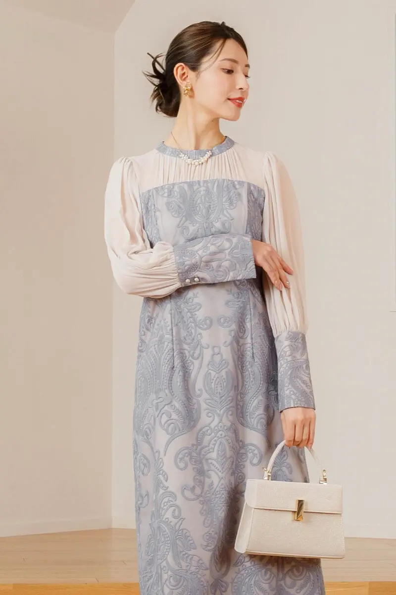 ブルーのダマスク柄レースドレス | ANDRESD | M | 結婚式