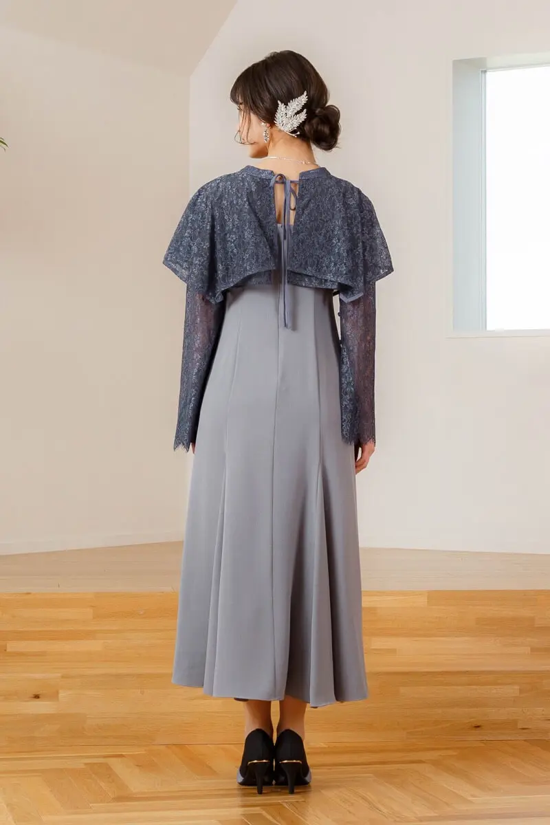 グレーのレイヤードケープドレス | ANDRESD | M | 結婚式パーティーの