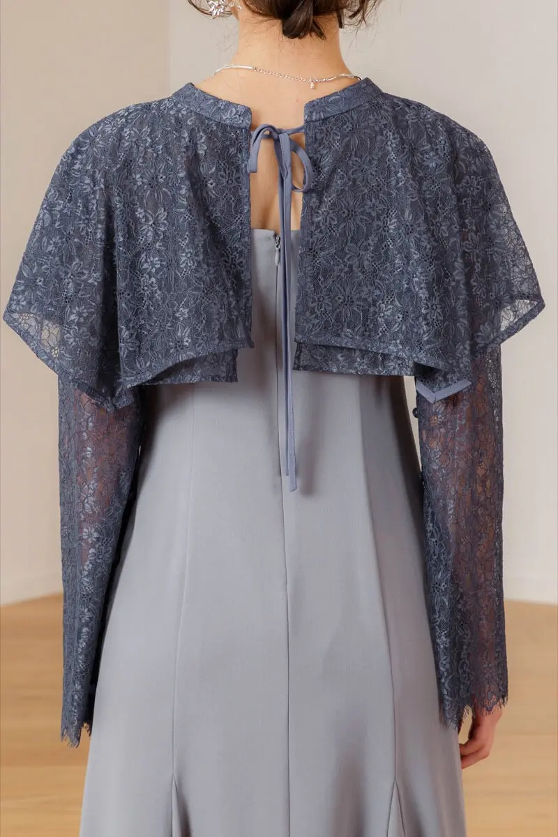 y♥ドレス ネイビー＆グレーケープ ケープ型ブラウスパンツドレス(ネイビー)T3-362NA-M | OTONA DRESS