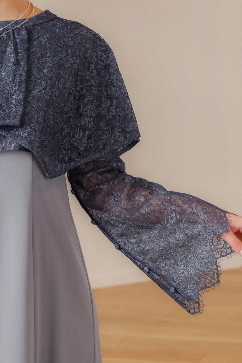 y♥ドレス ネイビー＆グレーケープ ケープ型ブラウスパンツドレス(ネイビー)T3-362NA-M | OTONA DRESS