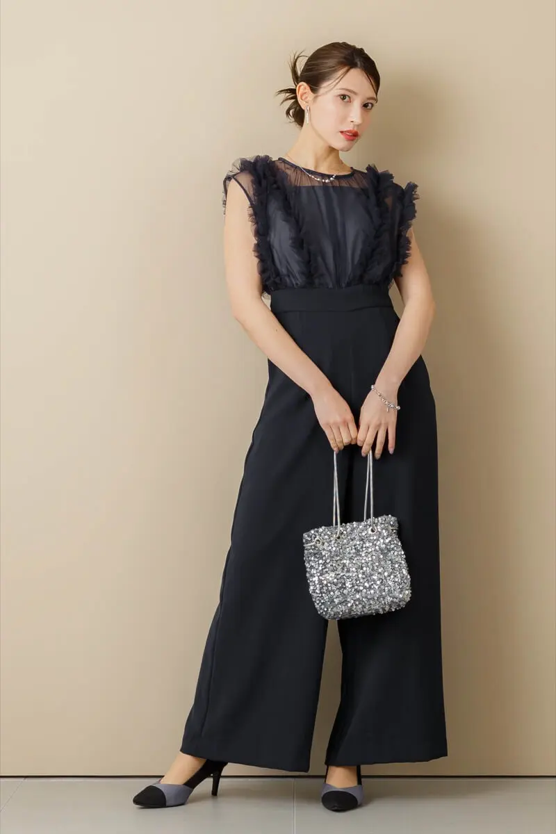 10号サイズ重ねフリルドレス★elisir sposa★ XSサイズあり】フリンジフリルハイネックフレアミニキャバドレス