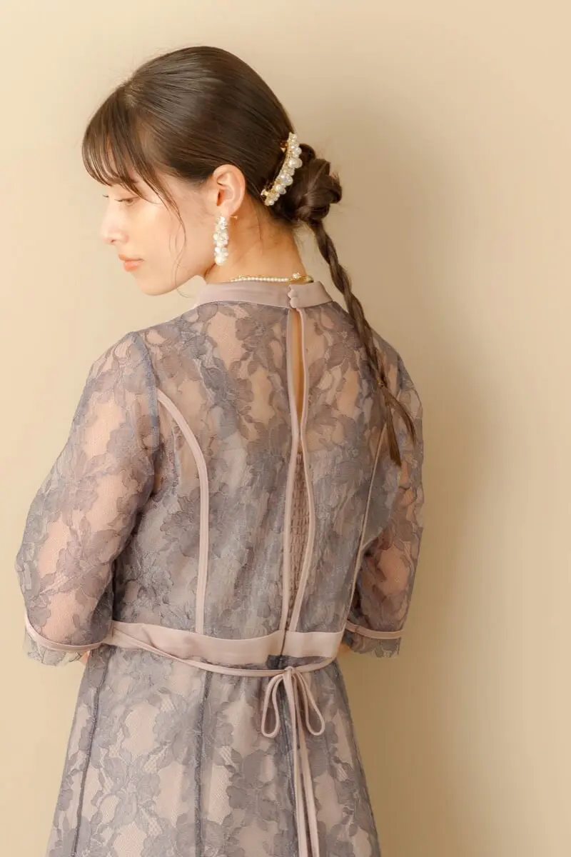 チャコールのラッセルレースパイピングドレス | Dorry doll | M | 結婚