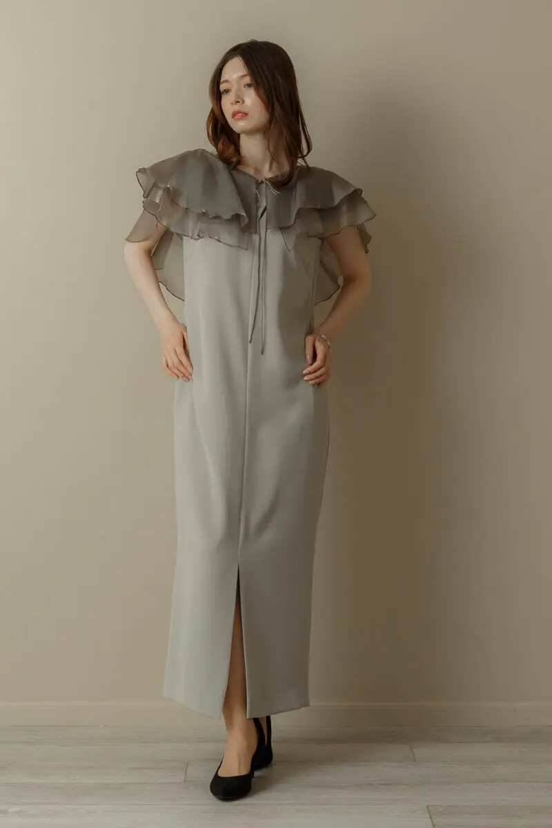 ミントのグロッシーラッフル付きドレス | ANDRESD | S | 結婚式
