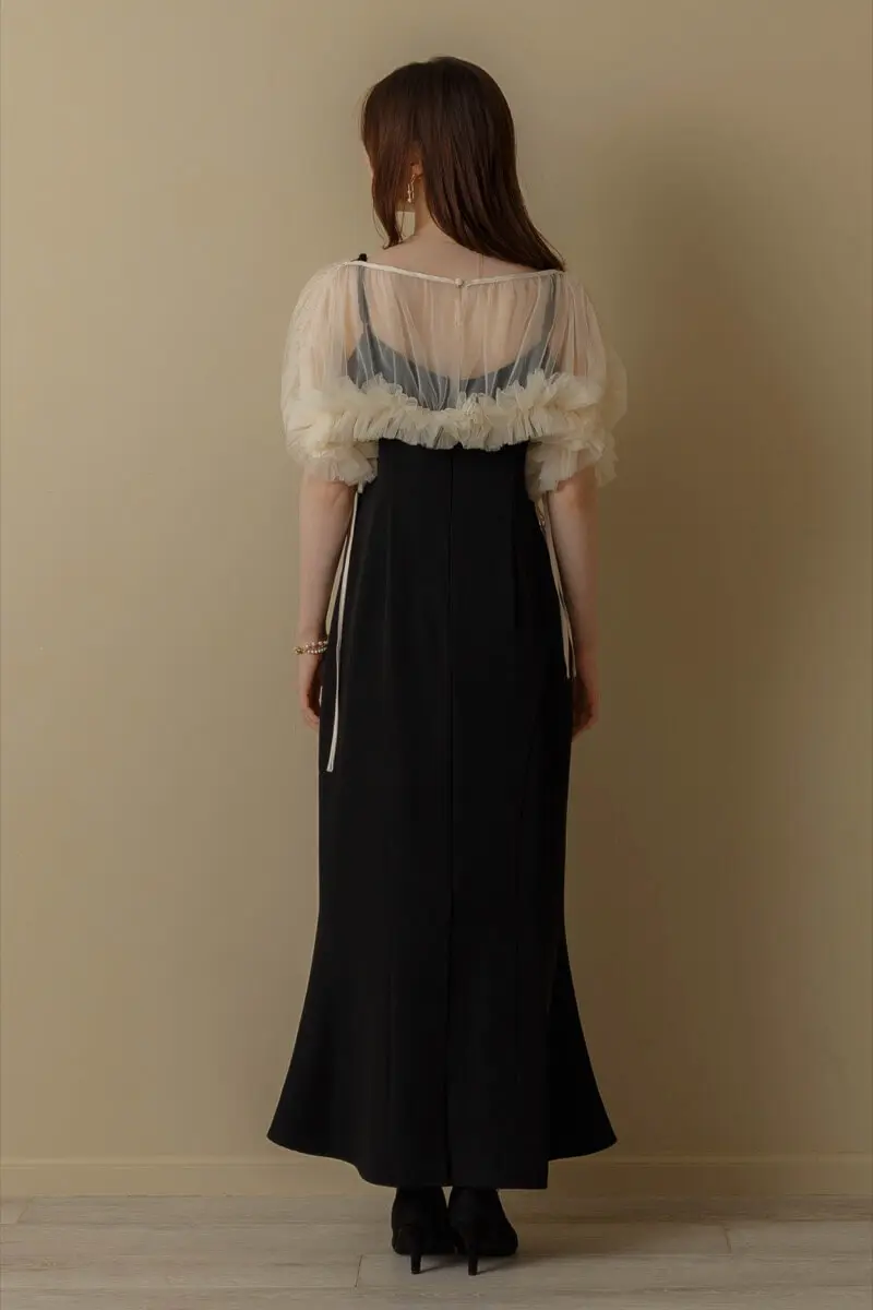 ベージュブラックのチュールトップスセットドレス | ANDRESD | S