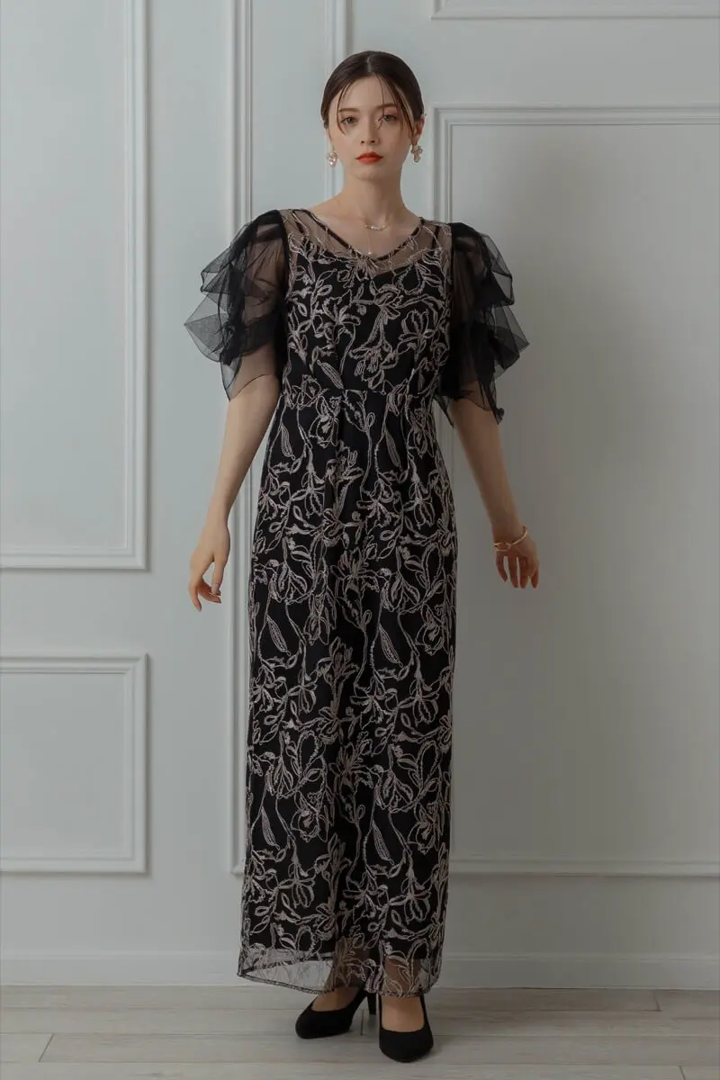 ブラックのフラッフィースリーブペンシルドレス | LE' RURE | S | 結婚