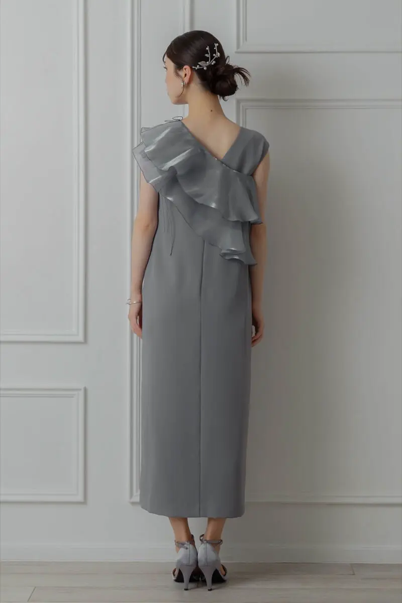 ブルーのグロッシーラッフル付きドレス | ANDRESD | L | 結婚式