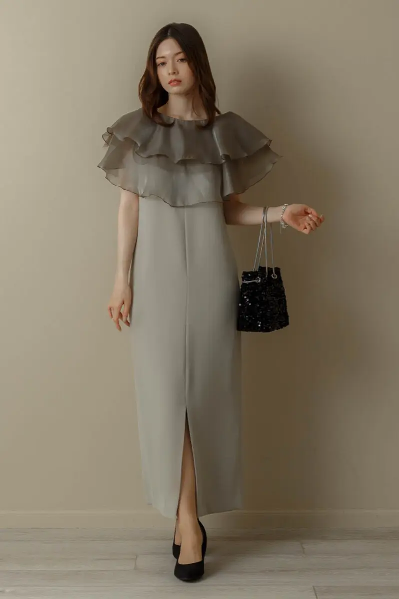 ミントのグロッシーラッフル付きドレス | ANDRESD | L | 結婚式