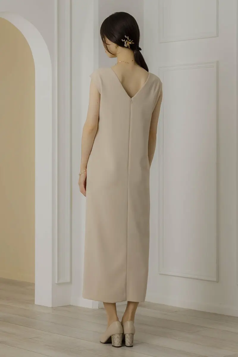 ベージュのグロッシーラッフル付きドレス | ANDRESD | L | 結婚式
