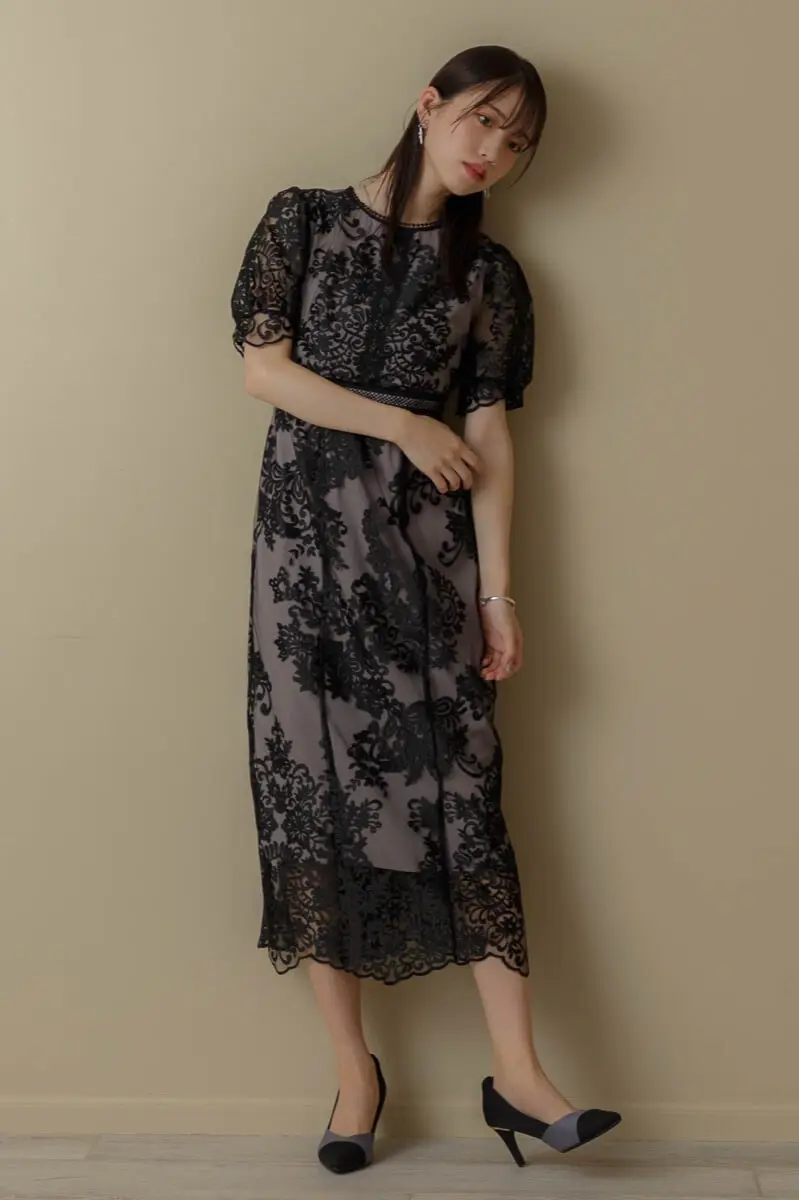 ブラックのチュールレースタイトドレス | select shop | M