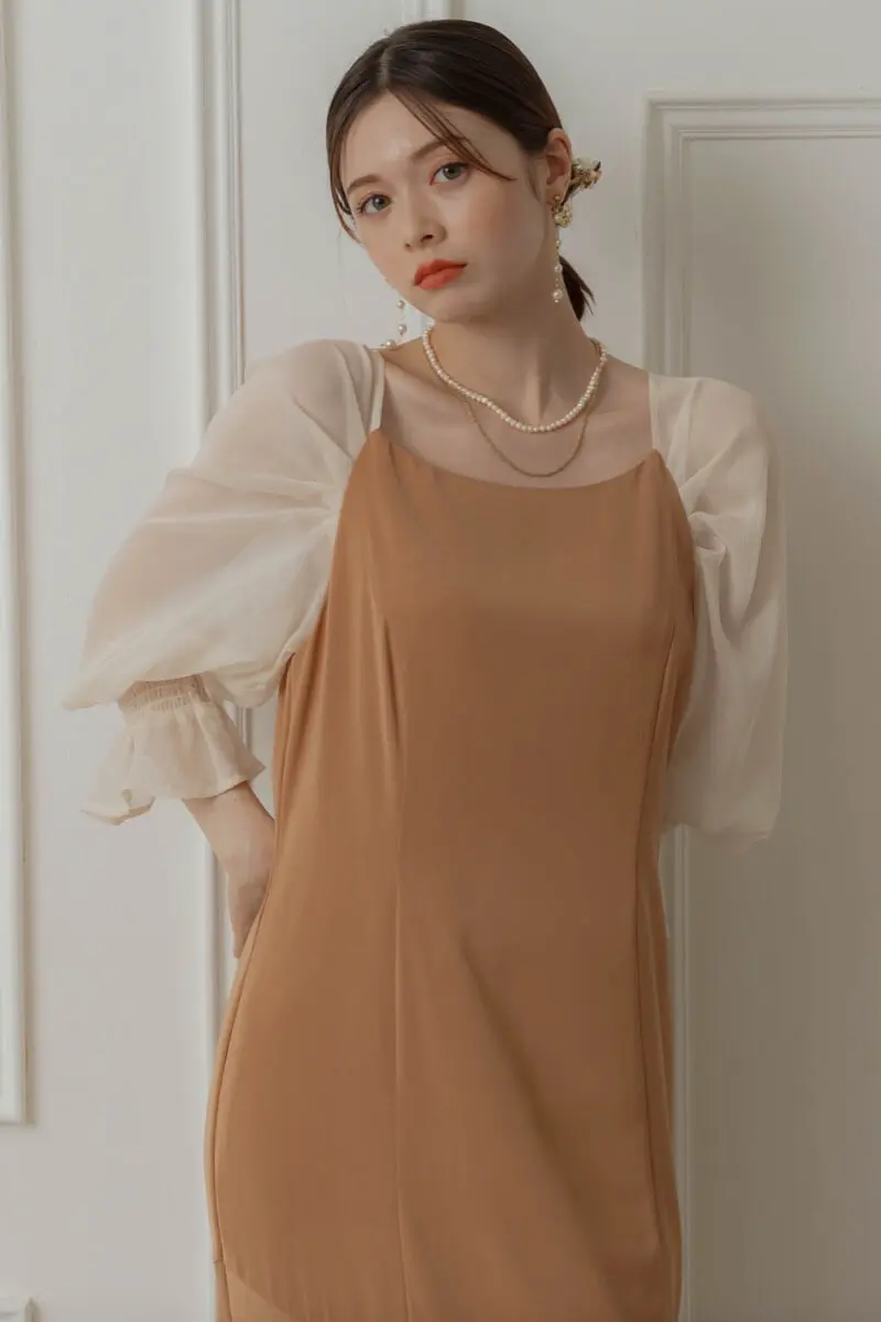オレンジのバイカラースリーブドレス | Dorry doll | M | 結婚式