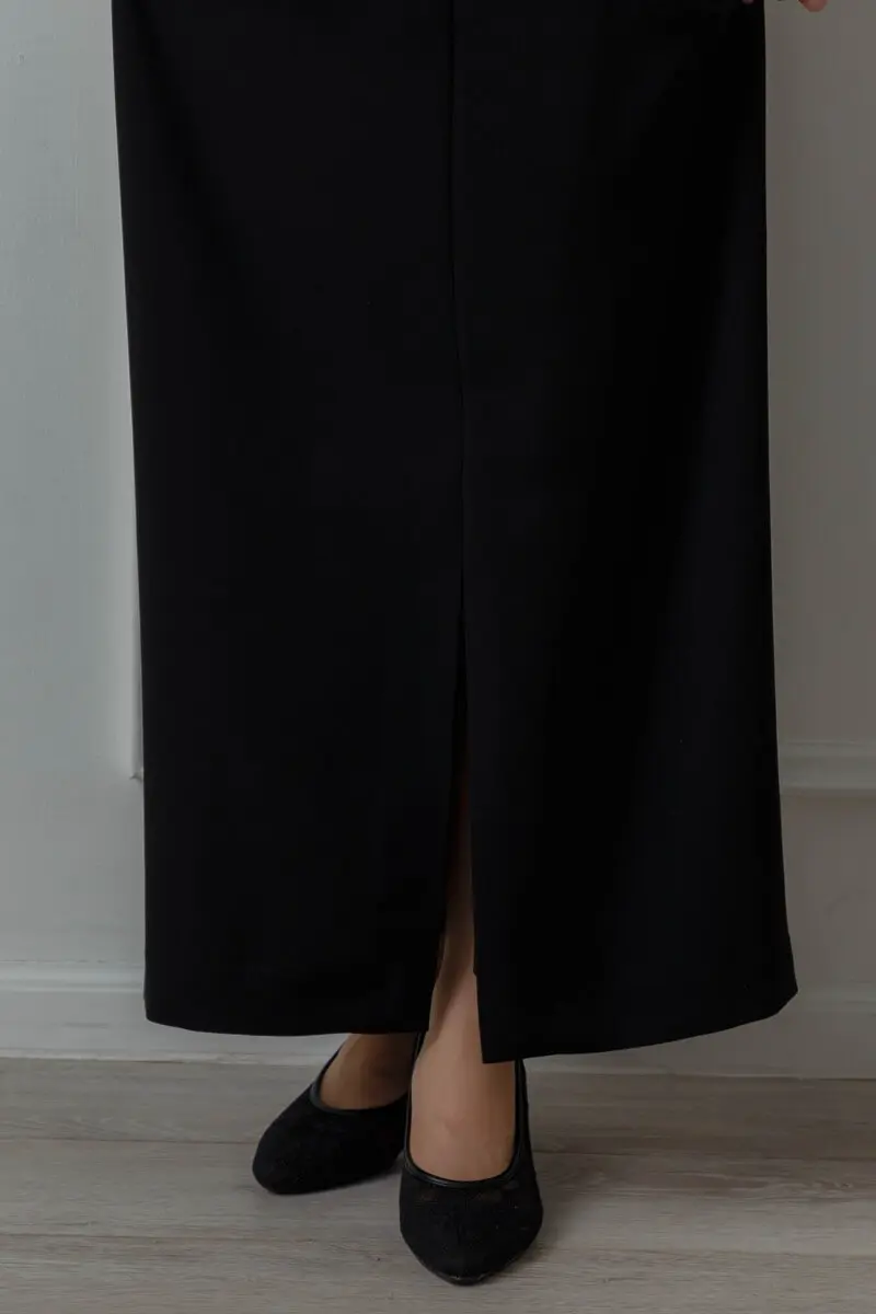 ベージュブラックのグロッシーラッフル付きドレス | ANDRESD | M