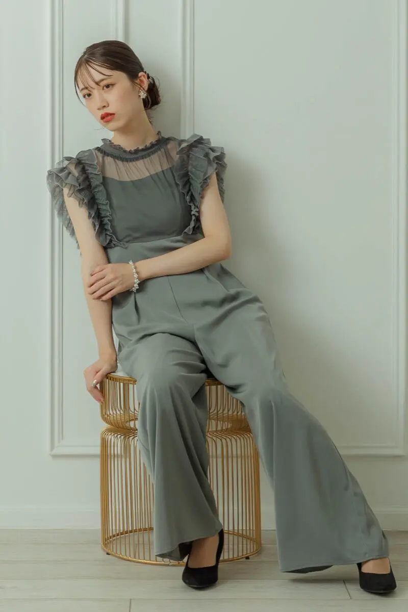 グレーのハイウエストフリルパンツドレス | LE' RURE | M | 結婚