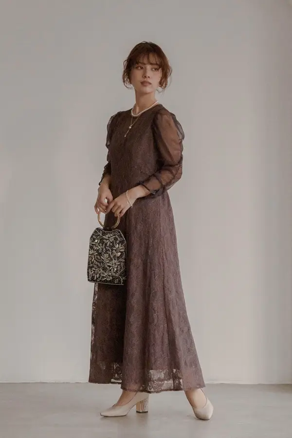 【hana】etoll ダークブラウン レーストップ パーティードレス ダークブラウン レース パーティードレス hana】etoll ダーク