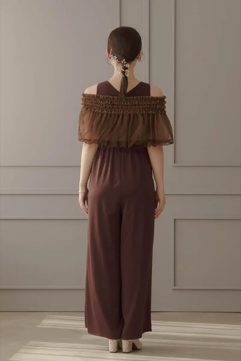 ブラウンのチュールブラウス付きパンツドレス | Dorry doll | M | 結婚
