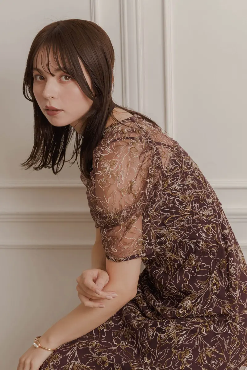 ボルドーの総レースレイヤードドレス | LE' RURE | M | 結婚式