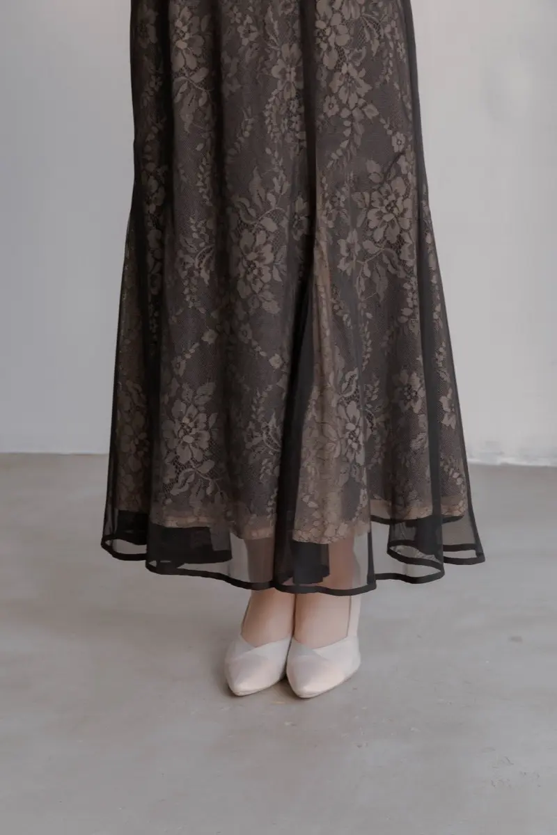 ブラックのシアーパフスリーブドレス | Dorry doll | M | 結婚式