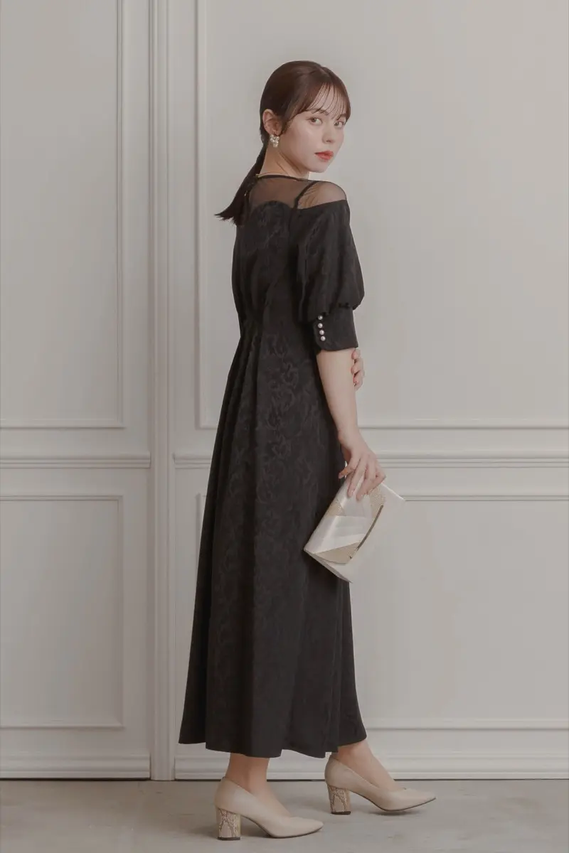 ブラックのイレギュラーデコルテドレス | LE' RURE | M | 結婚式