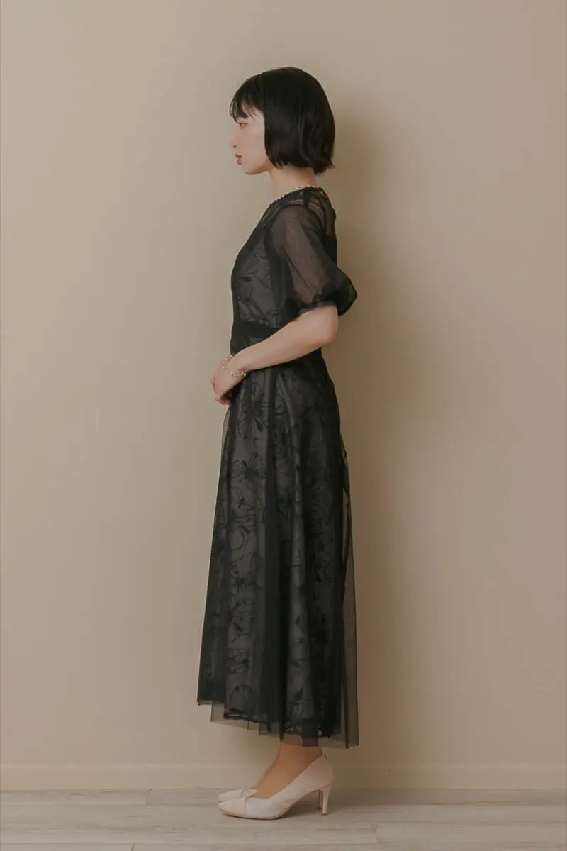 ブラックのチュールスパンコールレースドレス | metoi | L | 結婚式