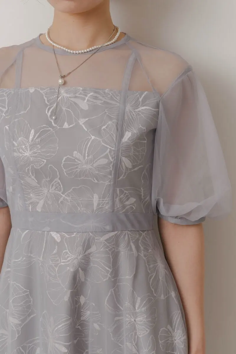 ブルーグレーのチュールスパンコールレースドレス | metoi | L | 結婚