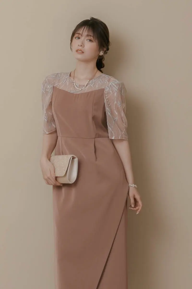 オレンジのリーフ刺繍ラップドレス | Dorry doll | M | 結婚式