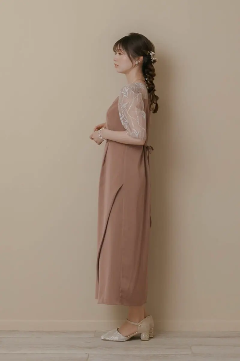 オレンジのリーフ刺繍ラップドレス | Dorry doll | M | 結婚式