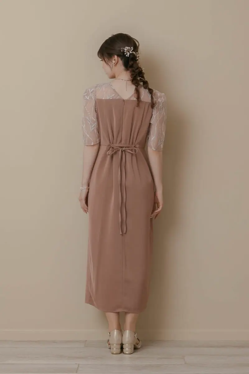 オレンジのリーフ刺繍ラップドレス | Dorry doll | M | 結婚式