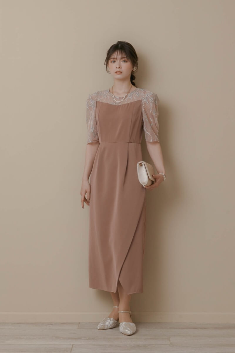 オレンジのリーフ刺繍ラップドレスの商品画像8