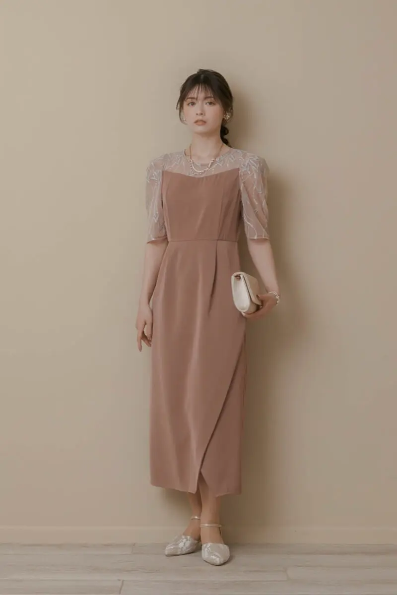 オレンジのリーフ刺繍ラップドレス | Dorry doll | M | 結婚式