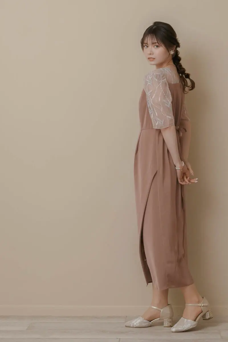 オレンジのリーフ刺繍ラップドレス | Dorry doll | M | 結婚式